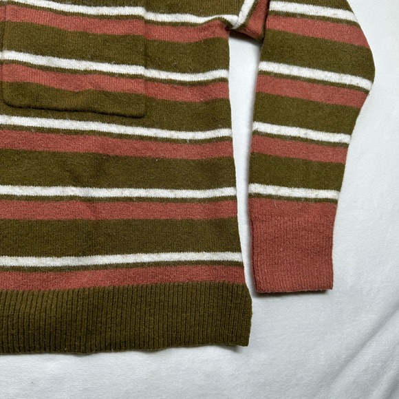 MADEWELL Small Striped Mock Neck Wool Sweater Brown Green Casual Pullover Top - Picture 7 of 16